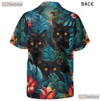 Black Cat Hawaiian Shirt - Blue Tropical Jungle Floral Vacation Men