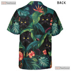 Floral Jungle Cat Hawaiian Shirt - Black Cat Tropical Vacation Women