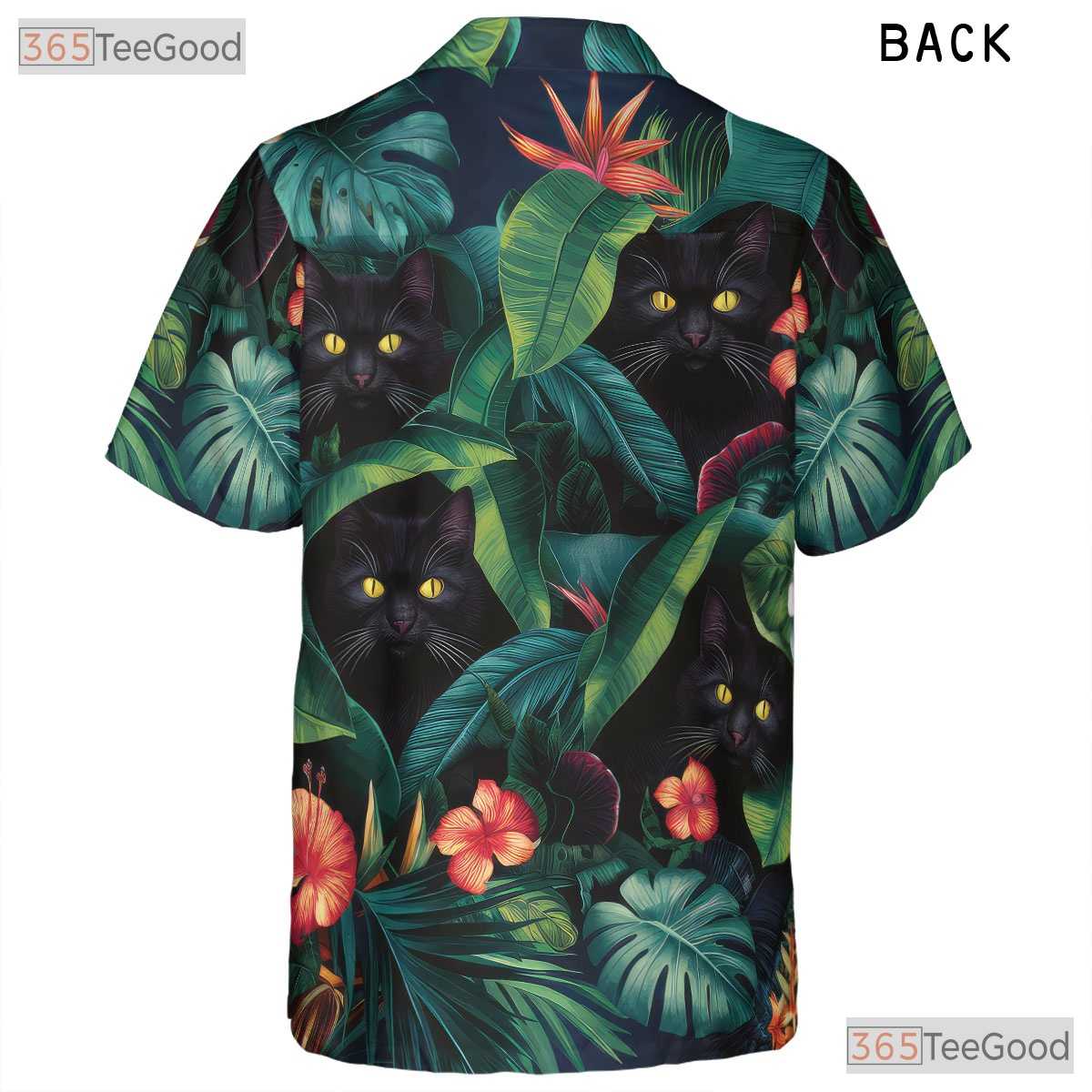 Floral Jungle Cat Hawaiian Shirt - Black Cat Tropical Vacation Women