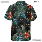 Jungle Black Cat Hawaiian Shirt - Tropical Blue Leaves Gift for Adults