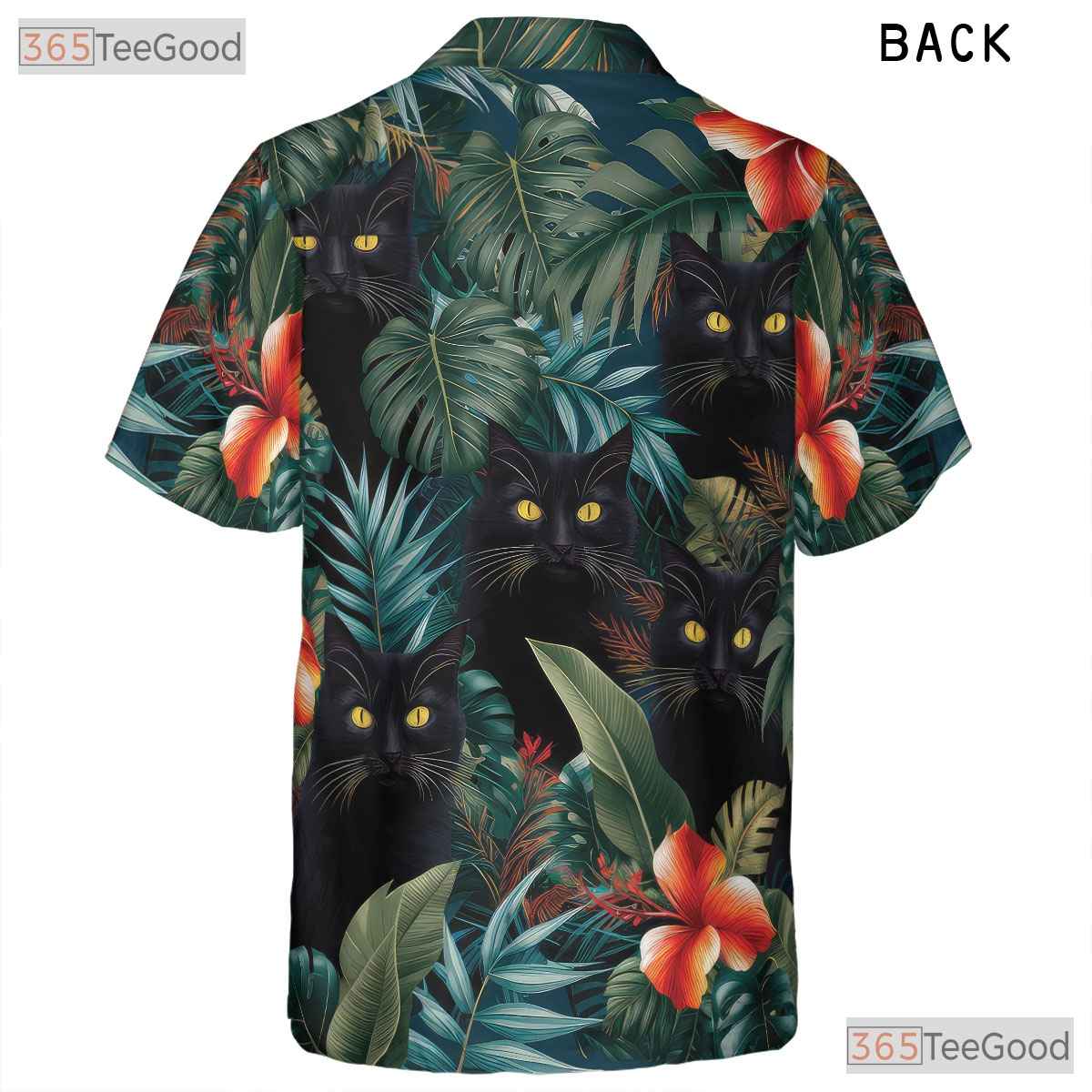 Jungle Black Cat Hawaiian Shirt - Tropical Blue Leaves Gift for Adults
