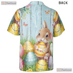 Spring Bunny & Butterflies Hawaiian Tee - Easter Colorful Eggs Gift Women