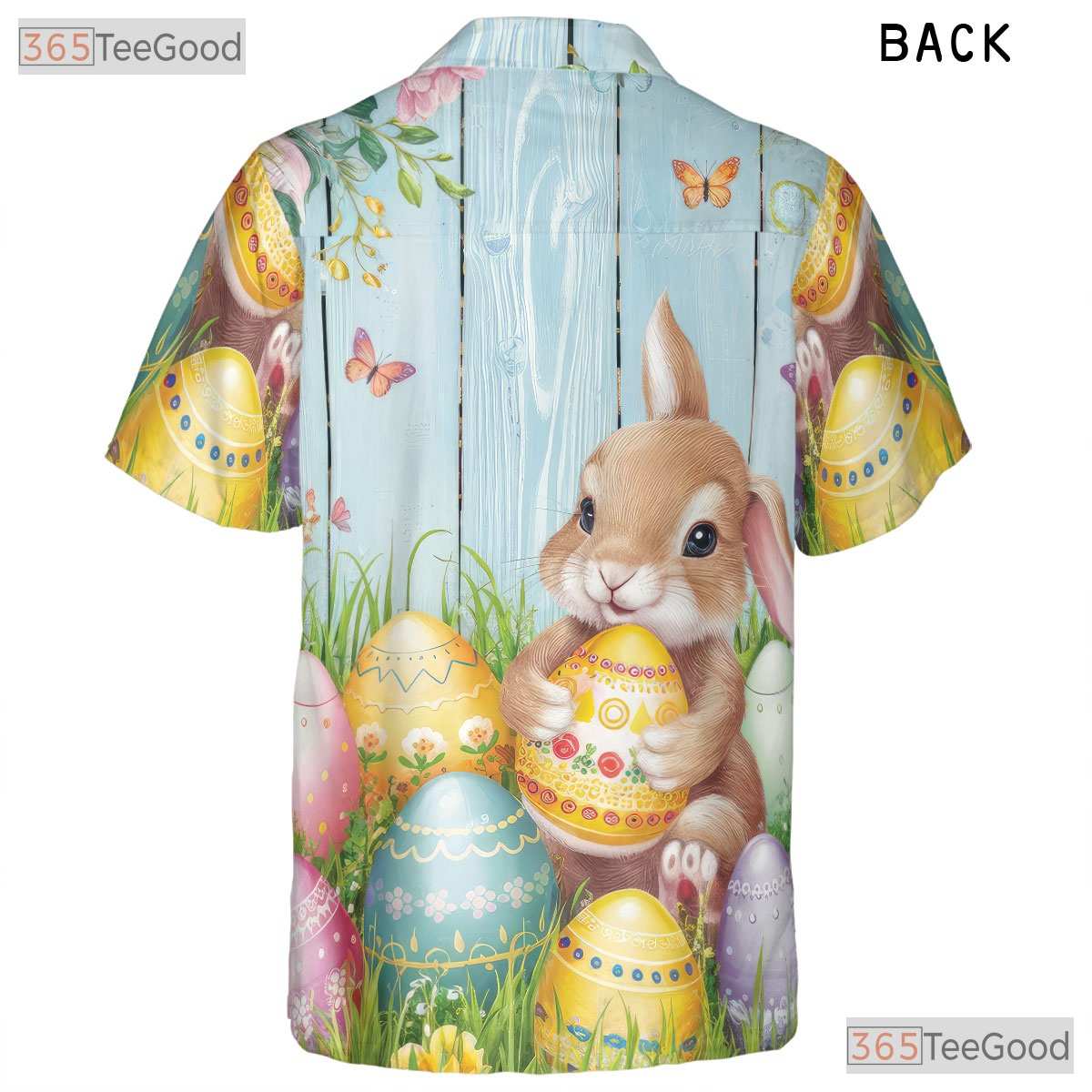 Spring Bunny & Butterflies Hawaiian Tee - Easter Colorful Eggs Gift Women