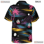 Retro Neon Black Hawaiian Shirt - Palm Tree Aloha Beach Style Unisex S-5XL