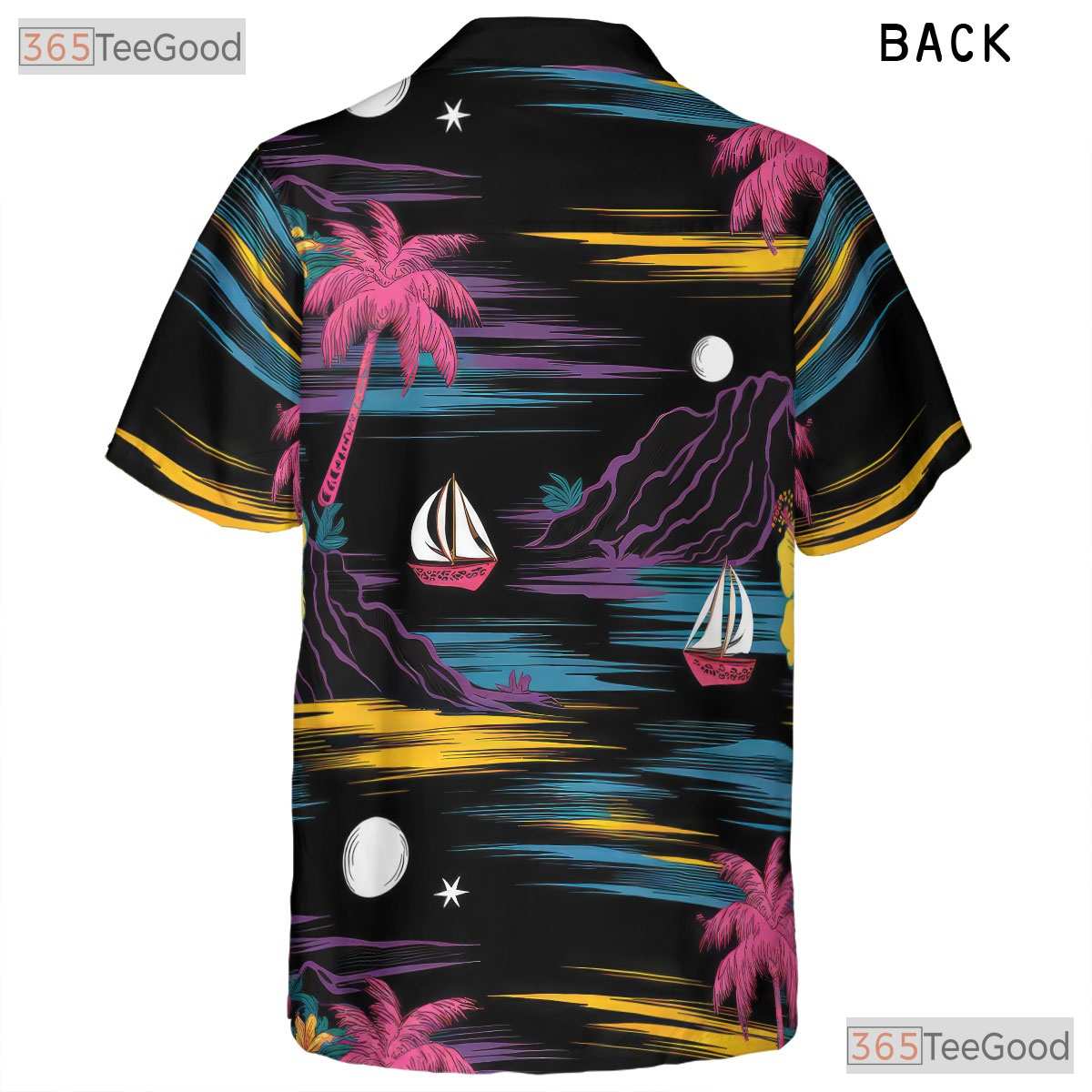 Retro Neon Black Hawaiian Shirt - Palm Tree Aloha Beach Style Unisex S-5XL