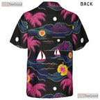 Vintage Neon Palm Hawaiian Tee - Black Island Beach Party Unisex S-5XL