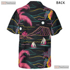 Black Neon Palm Hawaiian Shirt - Aloha Tropical Beach Gift Men S to 5XL