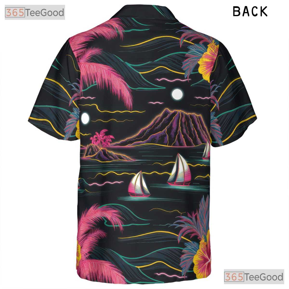 Black Neon Palm Hawaiian Shirt - Aloha Tropical Beach Gift Men S to 5XL