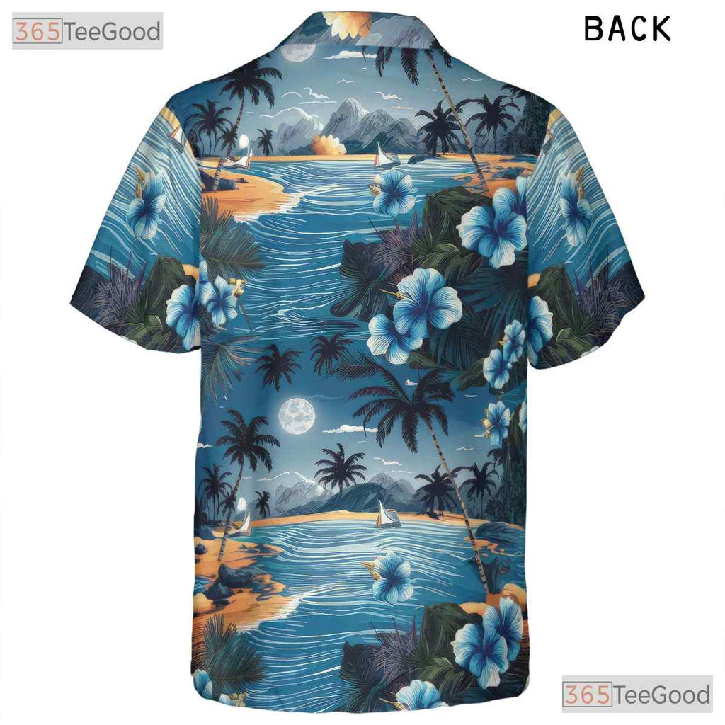 Blue Ocean Palm Hawaiian Tee - Aloha Tropical Beach Style Women S to 5XL