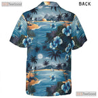 Blue Ocean Palm Hawaiian Tee - Aloha Tropical Beach Style Women S to 5XL