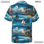 Vintage Blue Ocean Hawaiian Tee - Tropical Palm Tree Adults Gift S-5XL