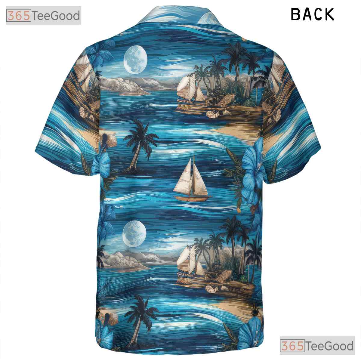 Vintage Blue Ocean Hawaiian Tee - Tropical Palm Tree Adults Gift S-5XL
