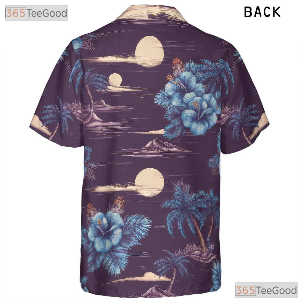Purple Ocean Palm Hawaiian Tee - Tropical Beach Party Gift Men S to 5XL
