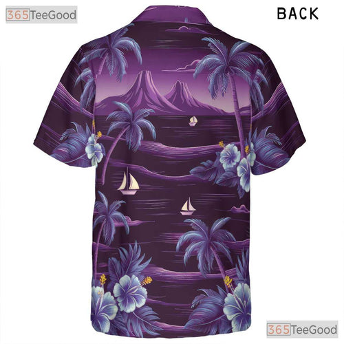Aloha Purple Palm Hawaiian Shirt - Ocean Flower Beach Style Women S-5XL