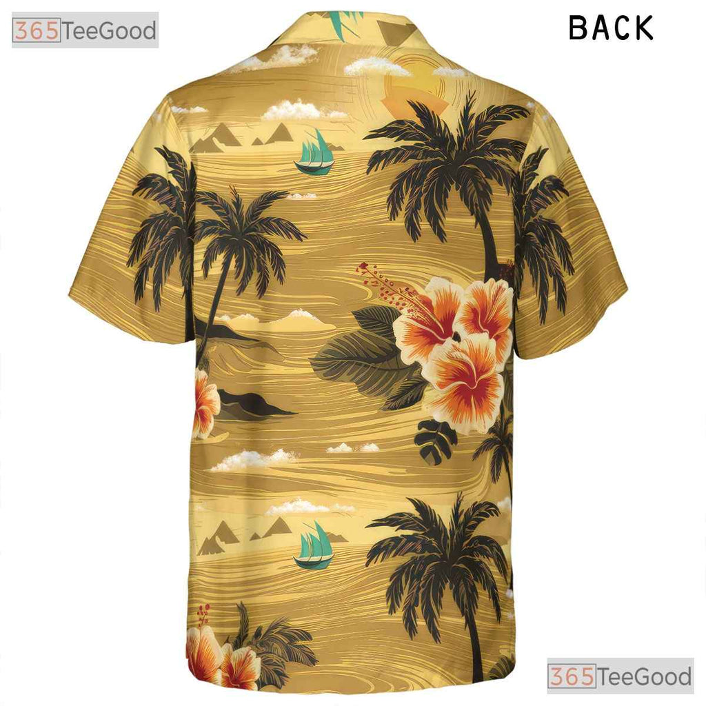 Palm Tree Hibiscus Hawaiian Tee - Orange Beach Aloha Style Adults S-5XL