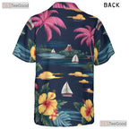 Navy Palm Hibiscus Hawaiian Tee - Classic Aloha Beach Party Unisex S to 5XL