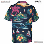 Tropical Navy Palm Hawaiian Shirt - Aloha Vacation Beach Gift Men S-5XL