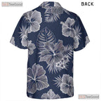 Blue White Hibiscus Hawaiian Tee - Tropical Aloha Vacation Unisex S-5XL
