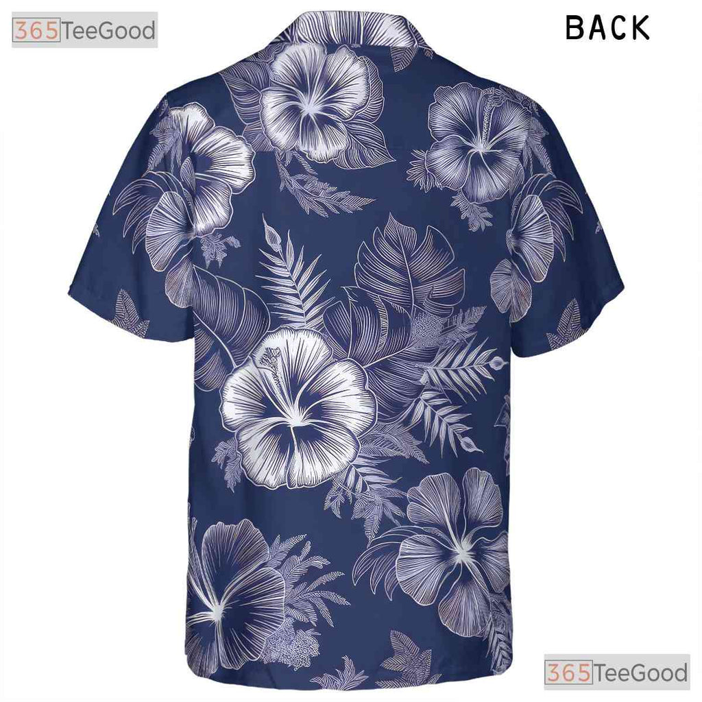 Classic Blue White Floral Hawaiian Shirt - Aloha Beachwear Women S to 5XL