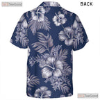 Blue White Hibiscus Hawaiian Tee - Tropical Aloha Beachwear Adults S to 5XL