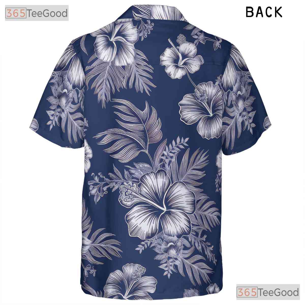 Blue White Hibiscus Hawaiian Tee - Tropical Aloha Beachwear Adults S to 5XL