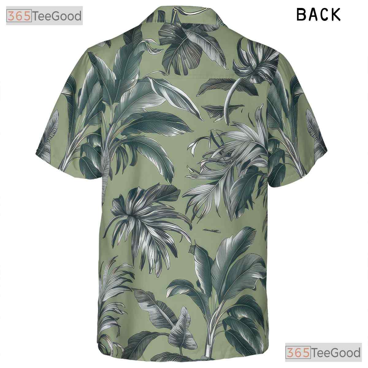 Sage Green Palm Leaf Hawaiian Tee - White Aloha Tropical Beach Men S-5XL