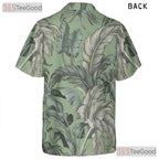 Sage Green White Palm Leaf Hawaiian Tee - Vintage Tropical Aloha Unisex