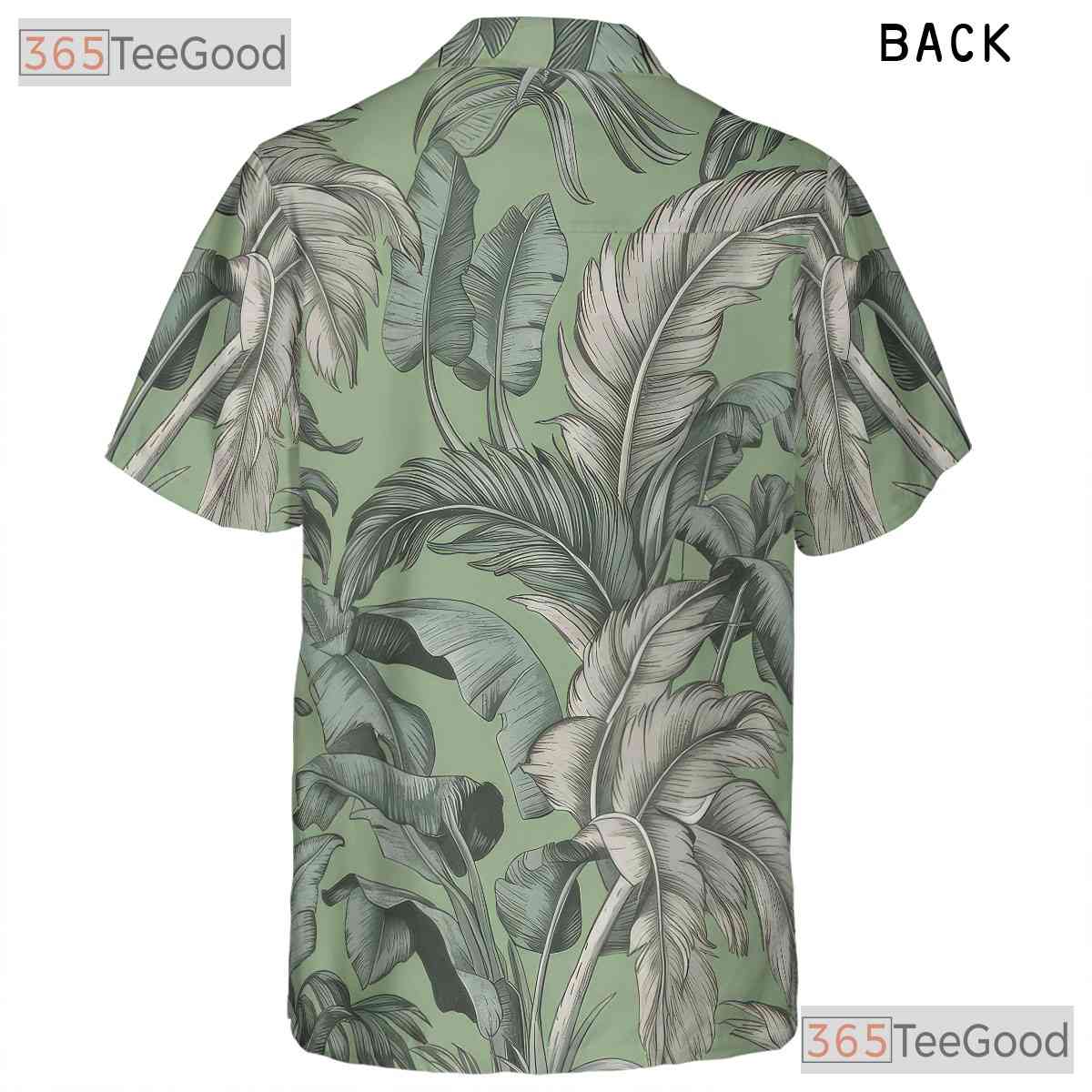 Sage Green White Palm Leaf Hawaiian Tee - Vintage Tropical Aloha Unisex