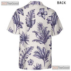 White Blue Botanical Hawaiian Shirt - Vintage Floral Aloha Men S-5XL