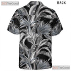 Black White Palm Leaf Hawaiian Shirt - Vintage Aloha Tropical Men S-5XL