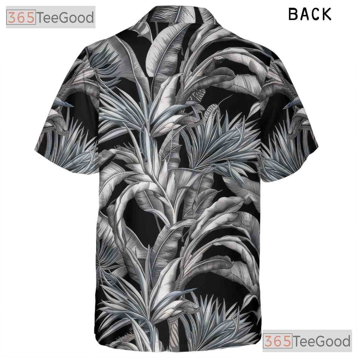 Black White Palm Leaf Hawaiian Shirt - Vintage Aloha Tropical Men S-5XL