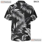 Tropical Palm Leaf Hawaiian Shirt - Black White Vintage Aloha Print Adults