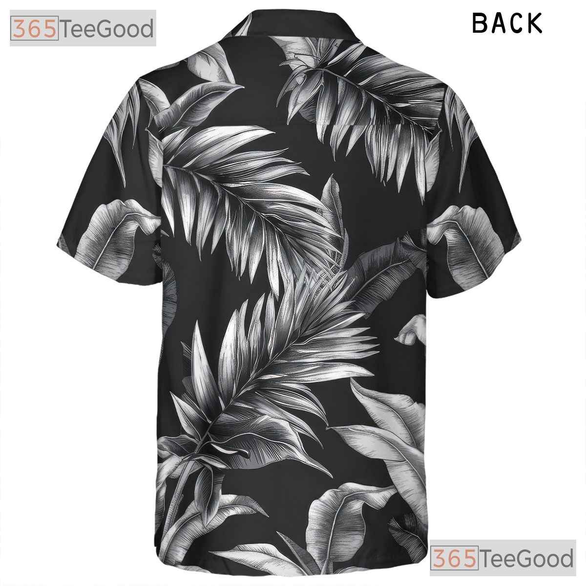 Tropical Palm Leaf Hawaiian Shirt - Black White Vintage Aloha Print Adults
