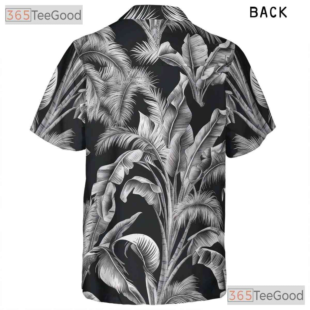 Vintage Black White Palm Hawaiian Tee - Aloha Tropical Beachwear Gift Unisex