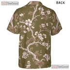 Olive Green Cherry Blossom Hawaiian Shirt - Unisex Floral Aloha Tee