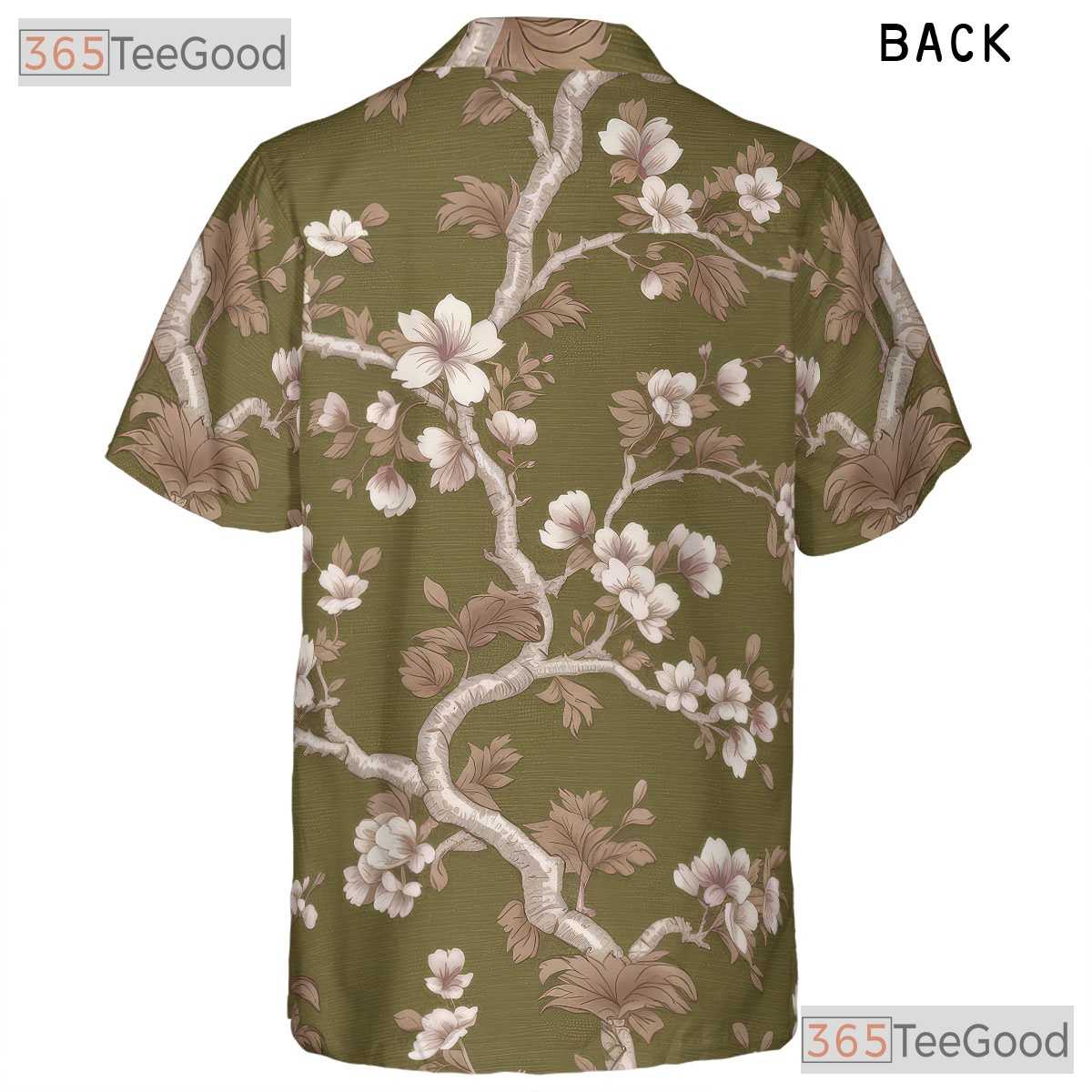 Olive Green Cherry Blossom Hawaiian Shirt - Unisex Floral Aloha Tee