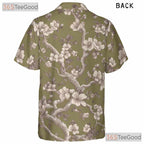 Retro Olive Cherry Blossom Aloha Shirt - Men's Floral Hawaiian Tee
