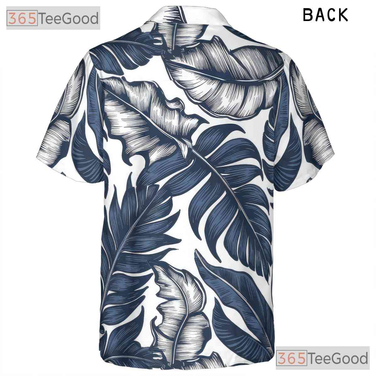 White & Navy Blue Palm Leaf Hawaiian Shirt - Tropical Aloha Tee for Adults