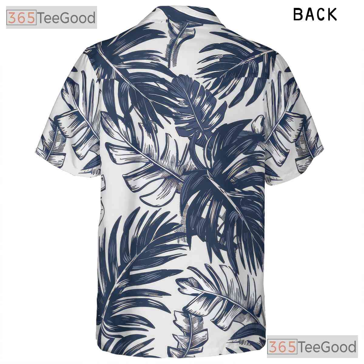 Navy White Palm Leaf Aloha Shirt - Men's Tropical Beachwear Hawaiian Tee