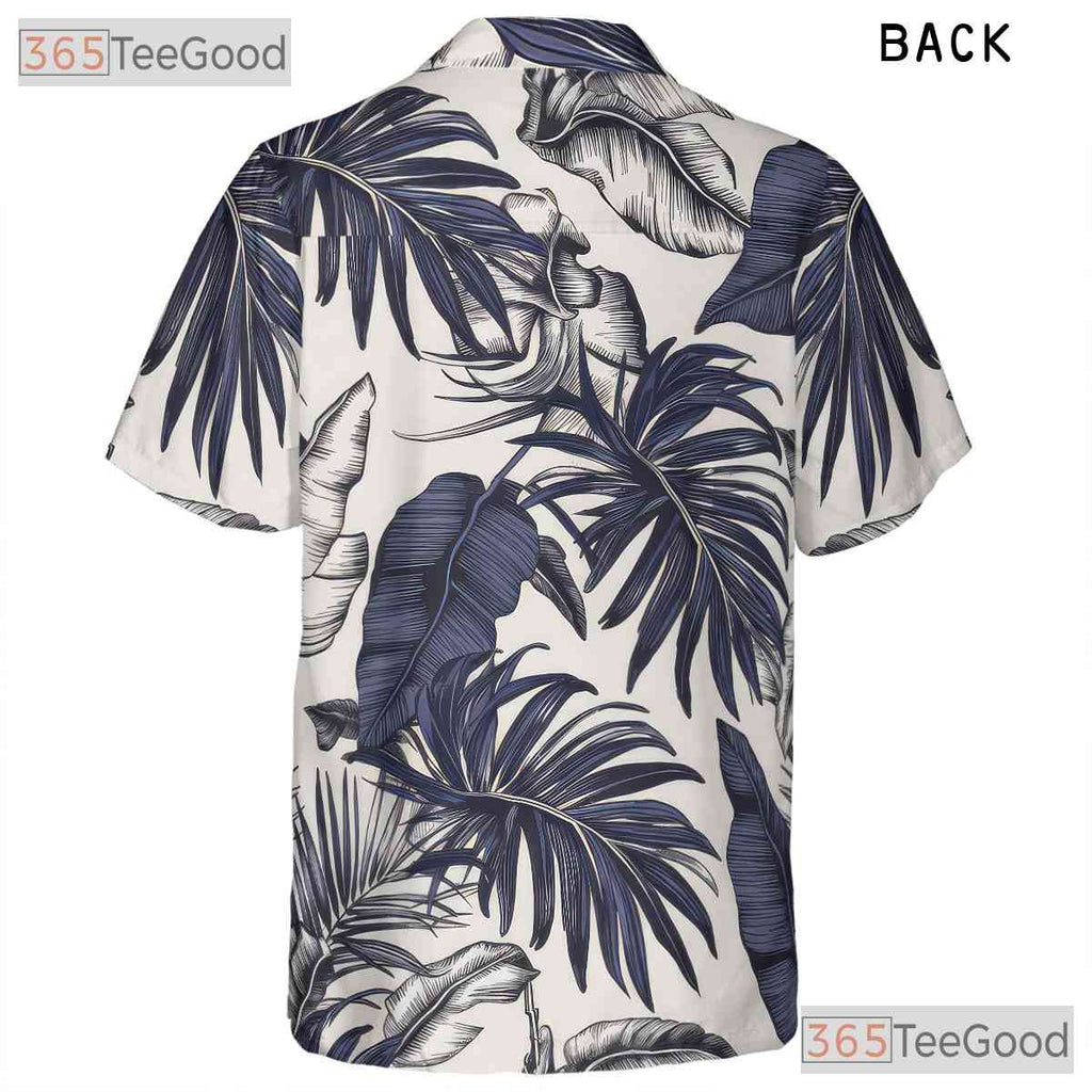 Tropical White & Navy Hawaiian Shirt - Women's Palm Leaf Summer Aloha Tee