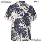 Tropical White & Navy Hawaiian Shirt - Women's Palm Leaf Summer Aloha Tee