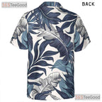Retro Palm Leaf Hawaiian Shirt - Navy & White Unisex Beach Vacation Tee