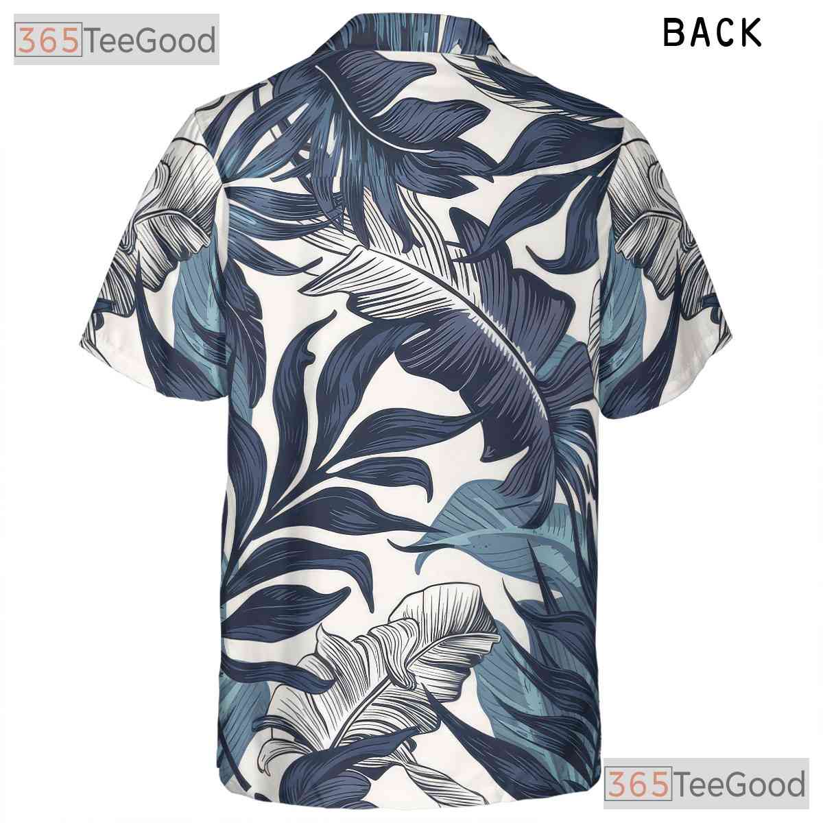 Retro Palm Leaf Hawaiian Shirt - Navy & White Unisex Beach Vacation Tee