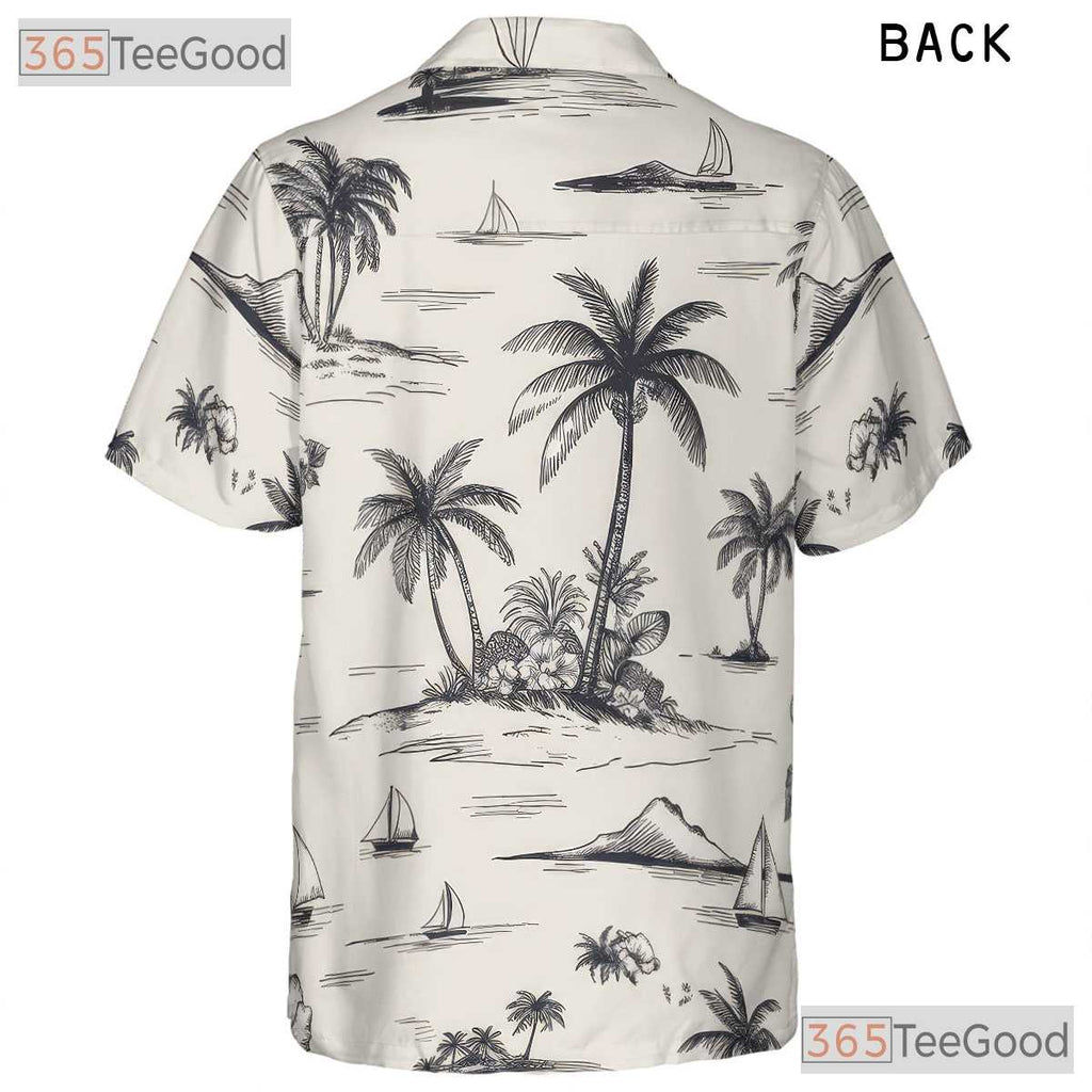 Black & White Palm Tree Hawaiian Shirt - Vintage Island Beach Tee For Men