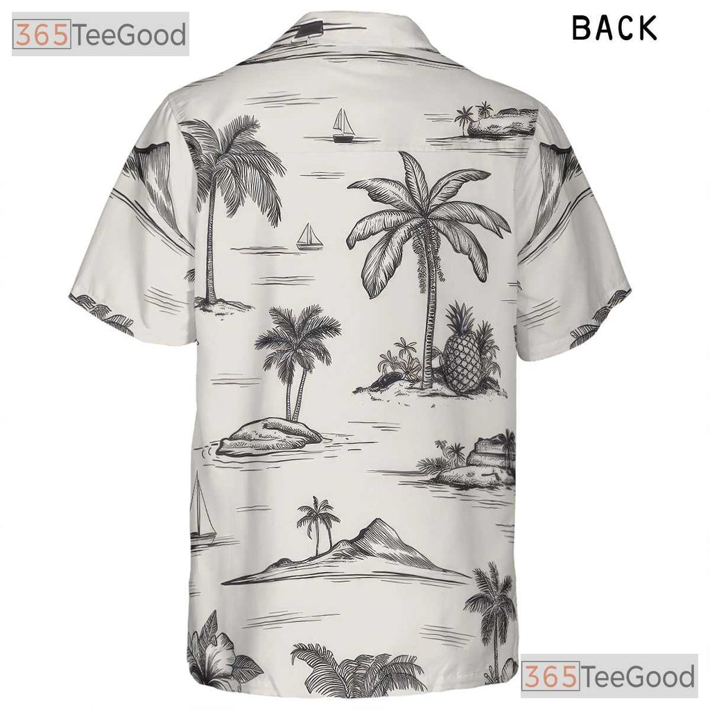 Tropical Island Palm Tree Hawaiian Shirt - White & Black Aloha Tee For Women