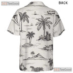 Tropical Island Palm Tree Hawaiian Shirt - White & Black Aloha Tee For Women