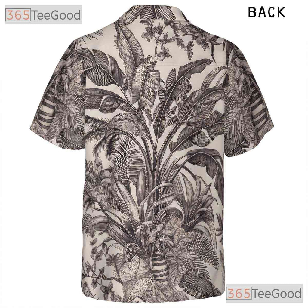 Retro Black & White Tropical Jungle Hawaiian Shirt - Unisex Floral Aloha Tee