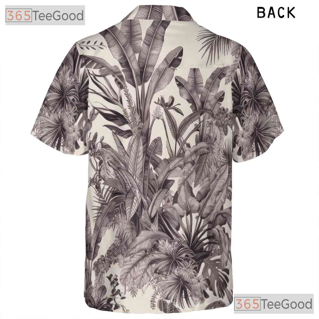 Navy & White Palm Leaf Hawaiian Shirt - Vintage Tropical Aloha Tee For Men