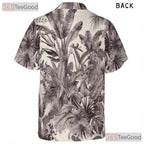 Navy & White Palm Leaf Hawaiian Shirt - Vintage Tropical Aloha Tee For Men
