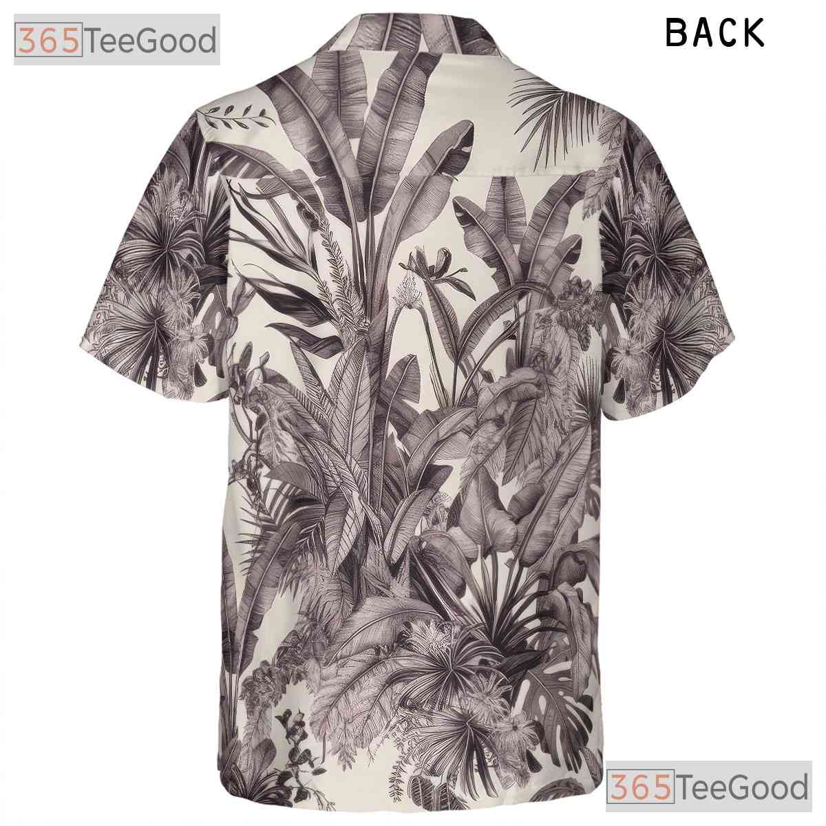 Navy & White Palm Leaf Hawaiian Shirt - Vintage Tropical Aloha Tee For Men